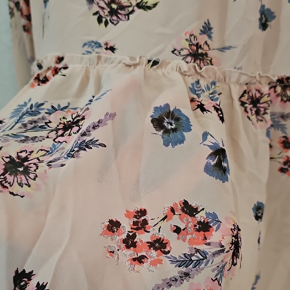 Knox Rose Blush Pink Floral Sheer Top with Ruffle Detail Womens Large - Picture 8 of 9
